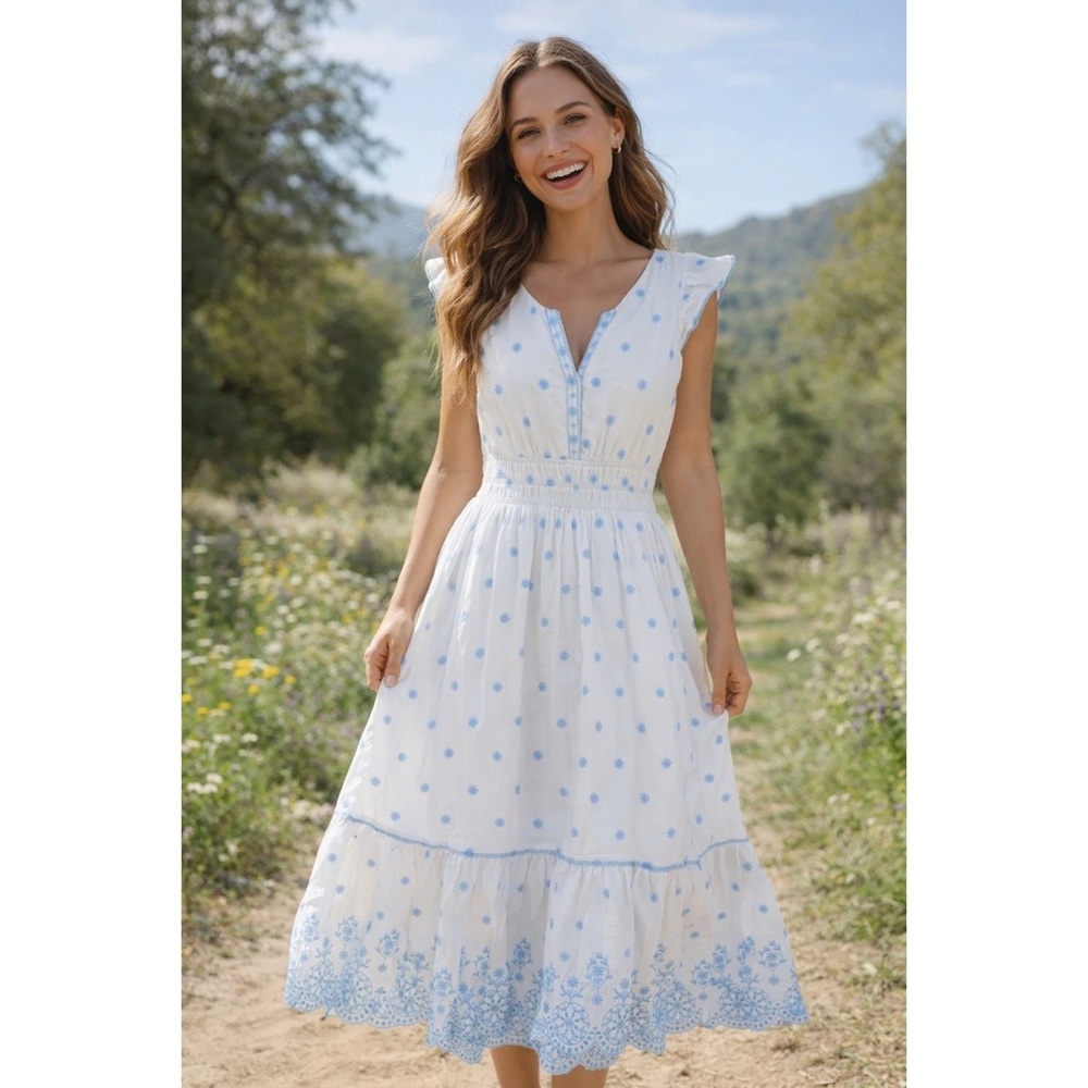 Rachel Zoe White and Blue Midi Dress